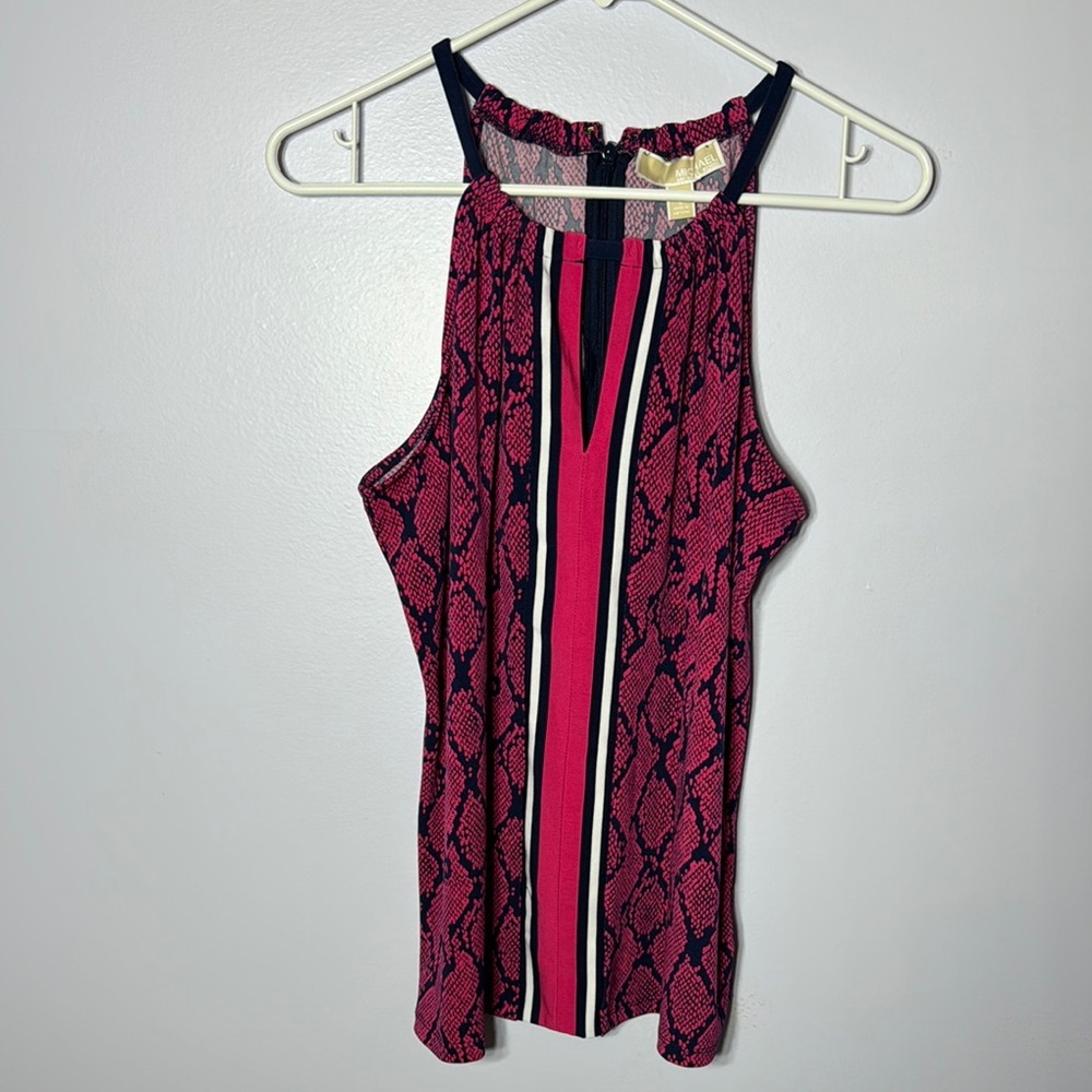 Michael Kors Pink and Navy Sleeveless Flowy Top Size L